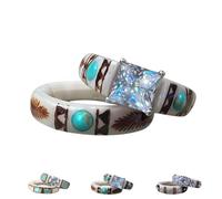 Genérico Hand Carved Antler Ring, Boho Turquoise Feather Set, One-of-a-kind Designs, Unisex, Unique Designs (Set-A,11)