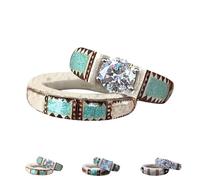 Genérico Hand Carved Antler Ring, Boho Turquoise Feather Set, One-of-a-kind Designs, Unisex, Unique Designs (Set-C,10)