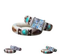Genérico Hand Carved Antler Ring Turquoise Feather Set Made From Natural Shed Antlers, Unisex (1PCS/A,8)