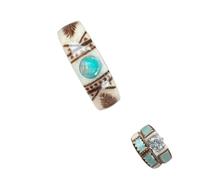 Genérico Hand Carved Antler Ring,Women Turquoise Feather Set Made From Natural Shed Antler,Unique Rustic Jewelry for Men and Women (turquoise feather suit, 5-12)