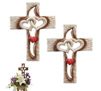 Genérico Hand-Carved Intertwined Hearts Wooden Cross, Vintage-Style Wooden Marriage Cross with Intertwined Hearts, for Wedding or Home Living Room Decor (1PCS-CC)