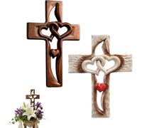 Genérico Hand-Carved Intertwined Hearts Wooden Cross, Vintage-Style Wooden Marriage Cross with Intertwined Hearts, for Wedding or Home Living Room Decor (1PCS-AC)