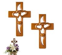 Genérico Hand-Carved Intertwined Hearts Wooden Cross, Vintage-Style Wooden Marriage Cross with Intertwined Hearts, for Wedding or Home Living Room Decor (1PCS-BB)