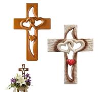 Genérico Hand-Carved Intertwined Hearts Wooden Cross, Vintage-Style Wooden Marriage Cross with Intertwined Hearts, for Wedding or Home Living Room Decor (1PCS-BC)