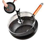 Genérico Hand-Hammered With Lid | Zero-Coating Forged Iron Fry Pan | 28cm Induction Gas Stove Compatible Skillet | Non-Stick Home Baking Cookware