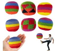 Genérico Hand Made Knitted Footbag Sack, Colorful Crochet Kick Bags for Adults, Multicolored Geometric Pattern Juggling Balls for Outdoors Party Game, Boost Coordination & Fun