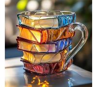 Genérico Hand Painted Book Mug 3D Stained Glass Coffee Cup, 11oz Novelty Glass Books Mug Unique Gifts for Book Lovers, Readers, Writers, Librarians (color-A)
