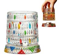 Genérico Hand Painted Embossed Rotating Whiskey Glass, Old Fashioned Luxury Crystal Tumbler with Smooth Spin Design, Koi and Lotus Pattern Glass for Bourbon,Scotch,Liquor and Cocktail