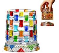Genérico Hand Painted Embossed Rotating Whiskey Glass, Old Fashioned Luxury Crystal Tumbler with Smooth Spin Design, Koi and Lotus Pattern Glass for Bourbon,Scotch,Liquor and Cocktail
