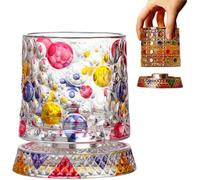 Genérico Hand Painted Embossed Rotating Whiskey Glass, Old Fashioned Luxury Crystal Tumbler with Smooth Spin Design, Koi and Lotus Pattern Glass for Bourbon,Scotch,Liquor and Cocktail