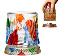 Genérico Hand Painted Embossed Rotating Whiskey Glass, Old Fashioned Luxury Crystal Tumbler with Smooth Spin Design, Koi and Lotus Pattern Glass for Bourbon,Scotch,Liquor and Cocktail