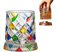 Genérico Hand Painted Embossed Rotating Whiskey Glass, Old Fashioned Luxury Crystal Tumbler with Smooth Spin Design, Koi and Lotus Pattern Glass for Bourbon,Scotch,Liquor and Cocktail