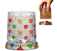 Genérico Hand Painted Embossed Rotating Whiskey Glass, Old Fashioned Luxury Crystal Tumbler with Smooth Spin Design, Koi and Lotus Pattern Glass for Bourbon,Scotch,Liquor and Cocktail