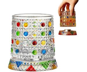 Genérico Hand Painted Embossed Rotating Whiskey Glass, Old Fashioned Luxury Crystal Tumbler with Smooth Spin Design, Koi and Lotus Pattern Glass for Bourbon,Scotch,Liquor and Cocktail