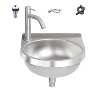 Genérico Hand Wash Sink - 304 Stainless Steel Wall Mounted WashBasin Sink | Semi Circular Hand Wash Sinks with Faucet | Compact Vanity Sinks For Bathroom Kitchen Laundry Restroom