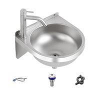 Generico Hand Wash Sink - Semi-Circular 304 Stainless Steel Basin, Wall-Mounted Mini Washbasin With Faucet | Restaurant, Bathroom, Restroom, Hotel, Kitchen, Vanity, Laundry, Home, Cafe, Entryway