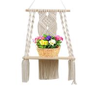 Genérico Hand Woven Macrame Wall Hanging Shelf - Bohemian Cotton Rope Decor with Beech Wood | Textured Bohemian Style For Bedroom Living Room Nursery Hotel Guesthouse