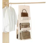 Genérico Handbag Organizer - Oxford Fabric 35x90cm | Purse Organizer with 6 Clear Window Pockets, 360 Degree Swivel Hook Hanging Storage Bag For Handbags Closet Wardrobe | Home Organization