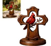 Genérico Handcrafted Cardinal Cross Ornament, Wooden Memorial Gift with Crimson Cardinal and Olive Branch Design for Bereavement Sympathy, Christian Remembrance Keepsake for Homes,or Church Decor
