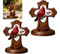 Genérico Handcrafted Cardinal Cross Ornament, Wooden Memorial Gift with Crimson Cardinal and Olive Branch Design for Bereavement Sympathy, Christian Remembrance Keepsake for Homes,or Church Decor