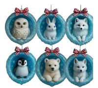Genérico Handcrafted Frosted Arctic-Style Animal Figurines for Christmas Tree Decorations, Charming Creature Figurine for Christmas Tree Hanging, Xmas Holiday Decor Gift (6PCS)
