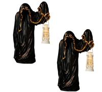 Genérico Handcrafted Ghost Wizard Lantern Ornament,Halloween Faceless Ghost Statue,Ghost Witch Halloween Decoration, Vintage Wizard Figurine,for Indoor Outdoor Home Yard Garden Decor (Black+White)