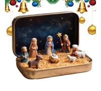 Genérico Handcrafted Pocket Nativity Scene Gift Tin | Portable Pocket Nativity Scene Decoration Set,Carry The Story of Christmas with Resin Holy Family Sheep and Jesus Figurines For Friends