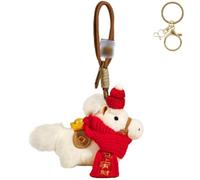 Genérico Handmade 2026 Year of The Horse Keychain,Chinese Zodiac Horse Lucky Mascot Pendant,Cute Plush Horse Pendant for Keys,Bag,Car (White-Cai)