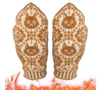 Genérico Handmade Cat Pattern Knit Mittens - Thick Thermal Winter Gloves, Whimsical Feline Motif Hand Warmers, Cold Weather Outdoor Accessory for Festivals, Fleece-Lined Snowboarding Gear