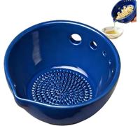 Genérico Handmade Ceramic Herb Cleaner Bowl Garlic Grater Dish | Garlic Grater 2 in 1 Vegetable Grater for Kitchen Apartment Cooking Grinding,Herb Peeling Bowl with 5 Hole Sizes,(Blue)