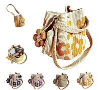 Genérico Handmade Crochet Flower Tote,3D Knit Floral Purse Bag,& Tassel Accents,Summer Vacation Travel Women Mesh Knit Shoulder Bag