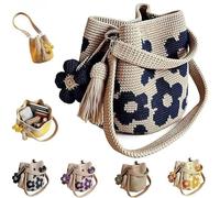 Genérico Handmade Crochet Flower Tote,3D Knit Floral Purse Bag,& Tassel Accents,Summer Vacation Travel Women Mesh Knit Shoulder Bag