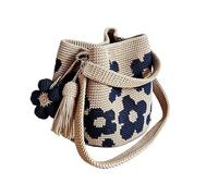 Genérico Handmade Crochet Flower Tote Bag - 3D Floral Woven Boho Crossbody Shoulder Bag for Women, Summer Beach Vacation Daily Handbag (Blue)