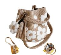 Genérico Handmade Crochet Flower Tote, Crochet Purses for Women, Boho Floral Woven Crossbody Bag, Beach Shoulder Purse (Beige)