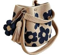 Genérico Handmade Crochet Flower Tote, Knit Floral Purse Bag, Boho Floral Knit Crossbody Shoulder Bag for Women Vacation (Blue)