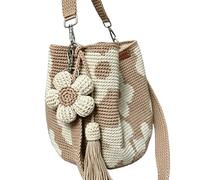 Genérico Handmade Crochet Flower Tote, Knit Floral Purse Bag, Boho Floral Knit Crossbody Shoulder Bag for Women Vacation (Brown)