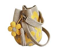 Genérico Handmade Crochet Flower Tote, Knit Floral Purse Bag, Boho Floral Knit Crossbody Shoulder Bag for Women Vacation (Yellow)