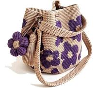 Genérico Handmade Crochet Flower Tote, Knit Floral Purse Bag, Boho Floral Knit Crossbody Shoulder Bag for Women Vacation (Purple)