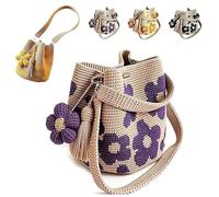 Genérico Handmade Crochet Flower Tote, Summer Travel Boho Floral Woven Beach Bags with Cute Flower&Tassel Charm for Shopping, Beach, Travel, Daily Use (Purple)