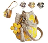 Genérico Handmade Crochet Flower Tote, Summer Travel Boho Floral Woven Beach Bags with Cute Flower&Tassel Charm for Shopping, Beach, Travel, Daily Use (Yellow)