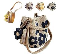 Genérico Handmade Crochet Flower Tote, Summer Travel Boho Floral Woven Beach Bags with Cute Flower&Tassel Charm for Shopping, Beach, Travel, Daily Use (Blue)