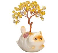 Genérico Handmade Crystal Money Tree Bonsai, Positive Energy Feng Shui Ornament with Ceramic Base, Wire Wrapped Wealth Abundant Sculpture for Home Office Desk Decoration (Cat-f)