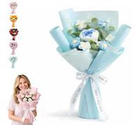 Genérico Handmade Delicate Crochet Flower Bouquet, Knitted Crocheted Real Floral, 3D Knitted Rose & Sunflower Arrangement, Gifts for Lover Birthday, Mother's Day, Anniversary, Graduation (Blue)