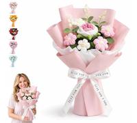 Genérico Handmade Delicate Crochet Flower Bouquet, Knitted Crocheted Real Floral, 3D Knitted Rose & Sunflower Arrangement, Gifts for Lover Birthday, Mother's Day, Anniversary, Graduation (Pink)