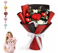 Genérico Handmade Delicate Crochet Flower Bouquet, Knitted Crocheted Real Floral, 3D Knitted Rose & Sunflower Arrangement, Gifts for Lover Birthday, Mother's Day, Anniversary, Graduation (Red)