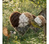 Genérico Handmade Fiber Bird Nesting Heart,Outdoor Hummingbird Nest Boxes Material Holder, Winter Refillable Birds Haven Heart Shape Nesting for Outside Art Birdhouse Garden