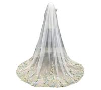Genérico Handmade Floral Wedding Veil with Colorful Flowers for Outdoor, Garden & Themed Weddings