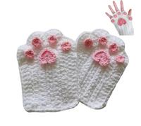 Genérico Handmade Knit Cat Claw Paw Gloves,Cute Half Finger Gloves with 3D Paw Pads,Women Winter Crocheted Fingerless Cat Mitten