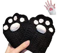 Genérico Handmade Knit Cat Claw Paw Gloves,Cute Half Finger Gloves with 3D Paw Pads,Women Winter Crocheted Fingerless Cat Mitten