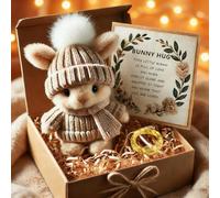 Genérico Handmade Mini Bunny Hug Cute Easter Gift, Mini Bunny Hug Cute Easter Gift with Light & Inspirational Card, Comfort Gifts for Friends Family (Khaki)